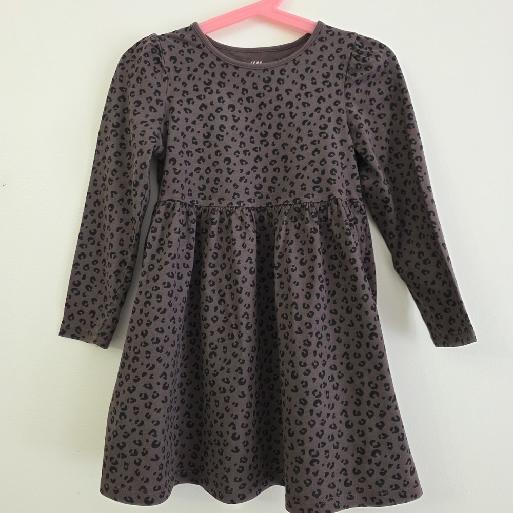 H&M Brown and Black Leopard Print Long Sleeve Girls Dress